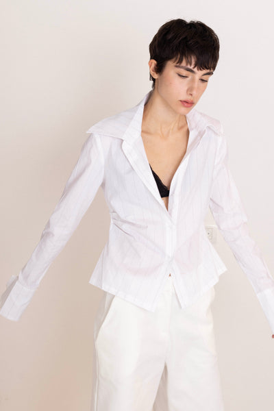 Charlotte Buttoned Shirt - B&W Stripes